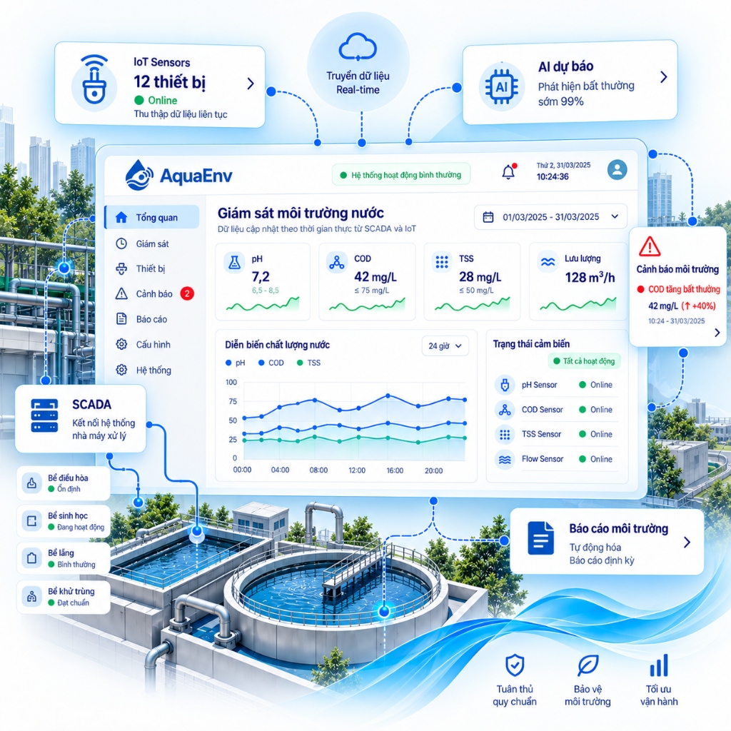 Hệ thống giám sát nhà máy xử lý nước thải AquaEnv bằng SCADA và IoT